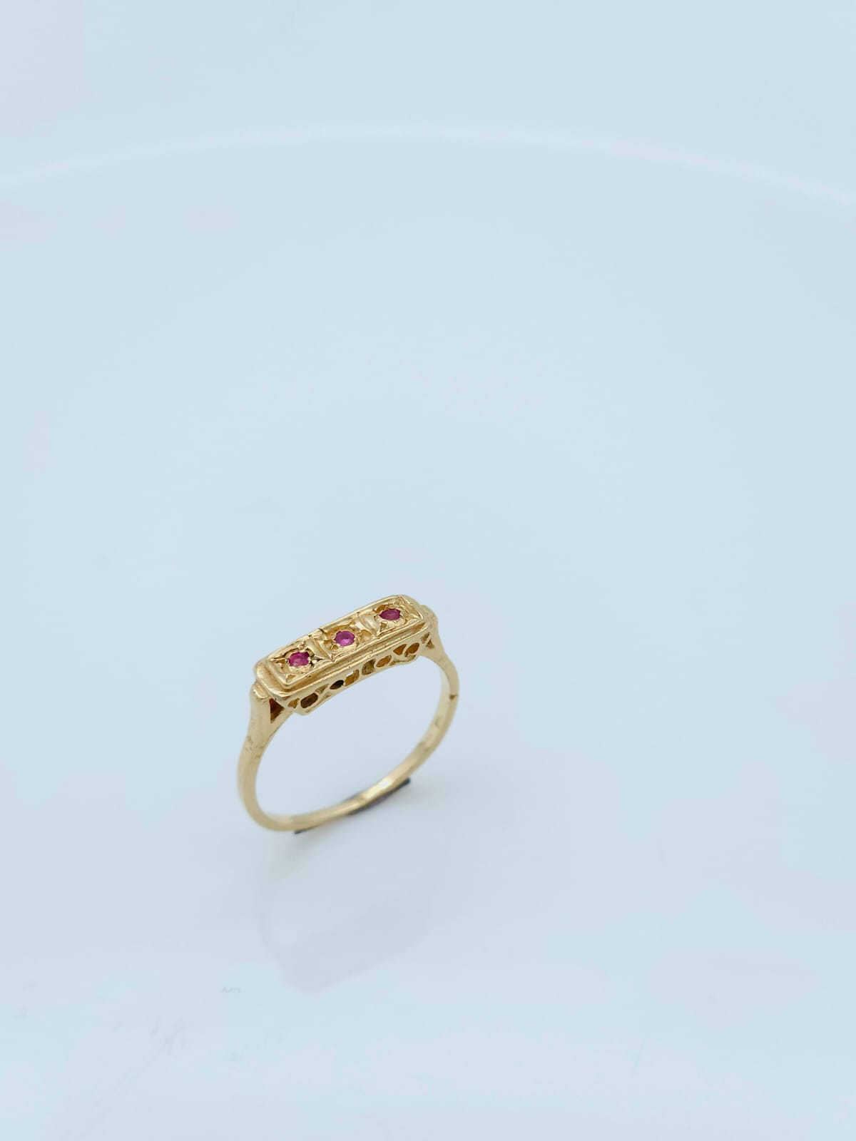 14K Gold Ring in Antique Style Set with Ruby Stones