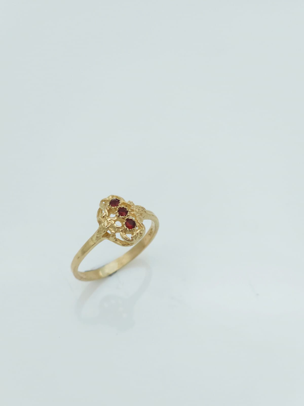 14K Gold Delicate Antique-Style Ring, Set with 3 Garnet Stones