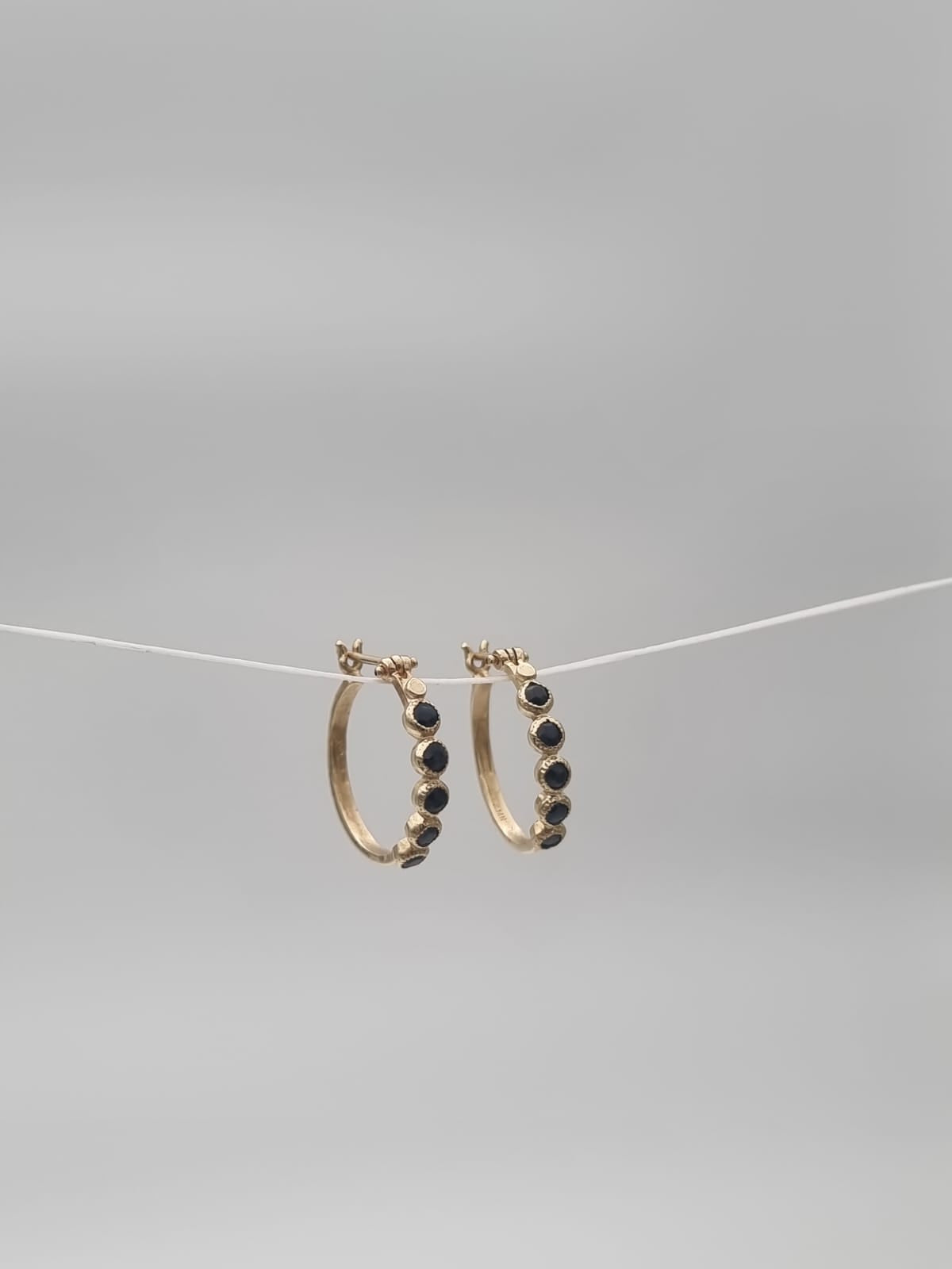 14K Gold Hoop Earrings Set with Sapphire Stones