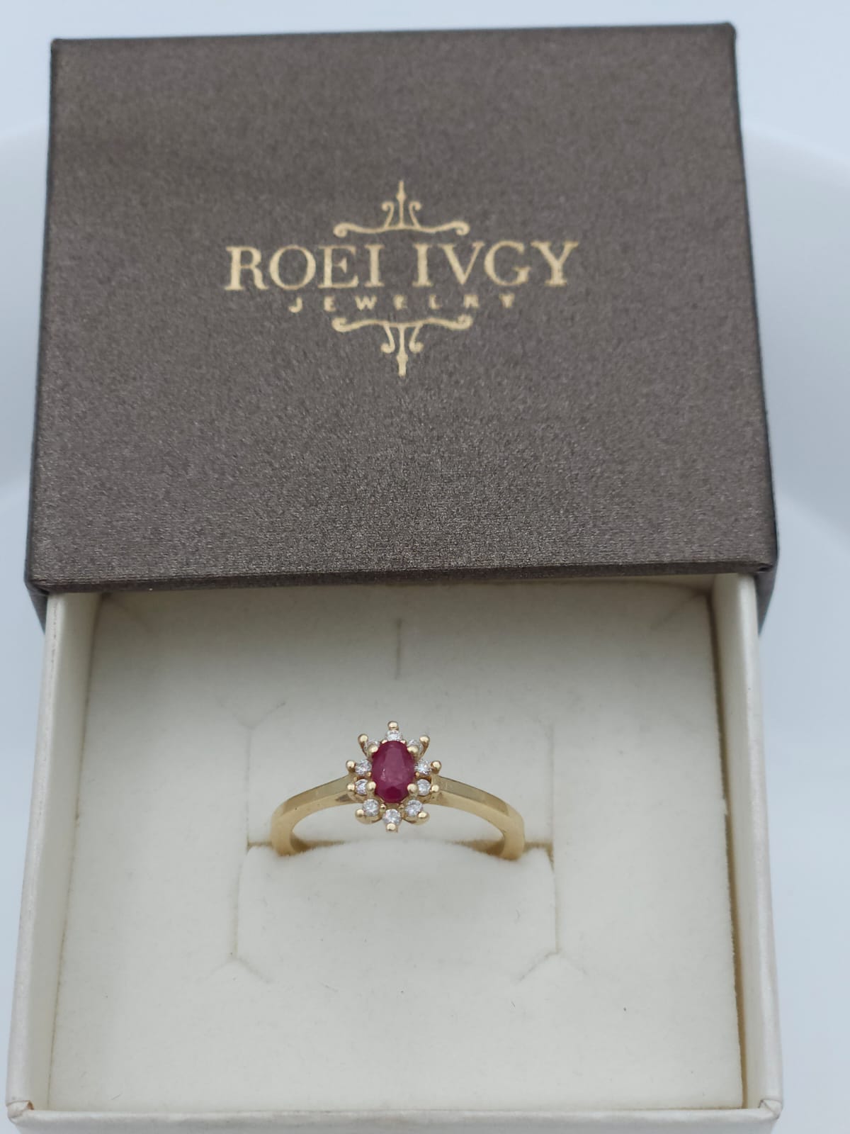 14K Gold Diana-Style Ring Set with Ruby and Diamonds