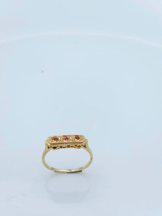 14K Gold Ring in Antique Style Set with Ruby Stones