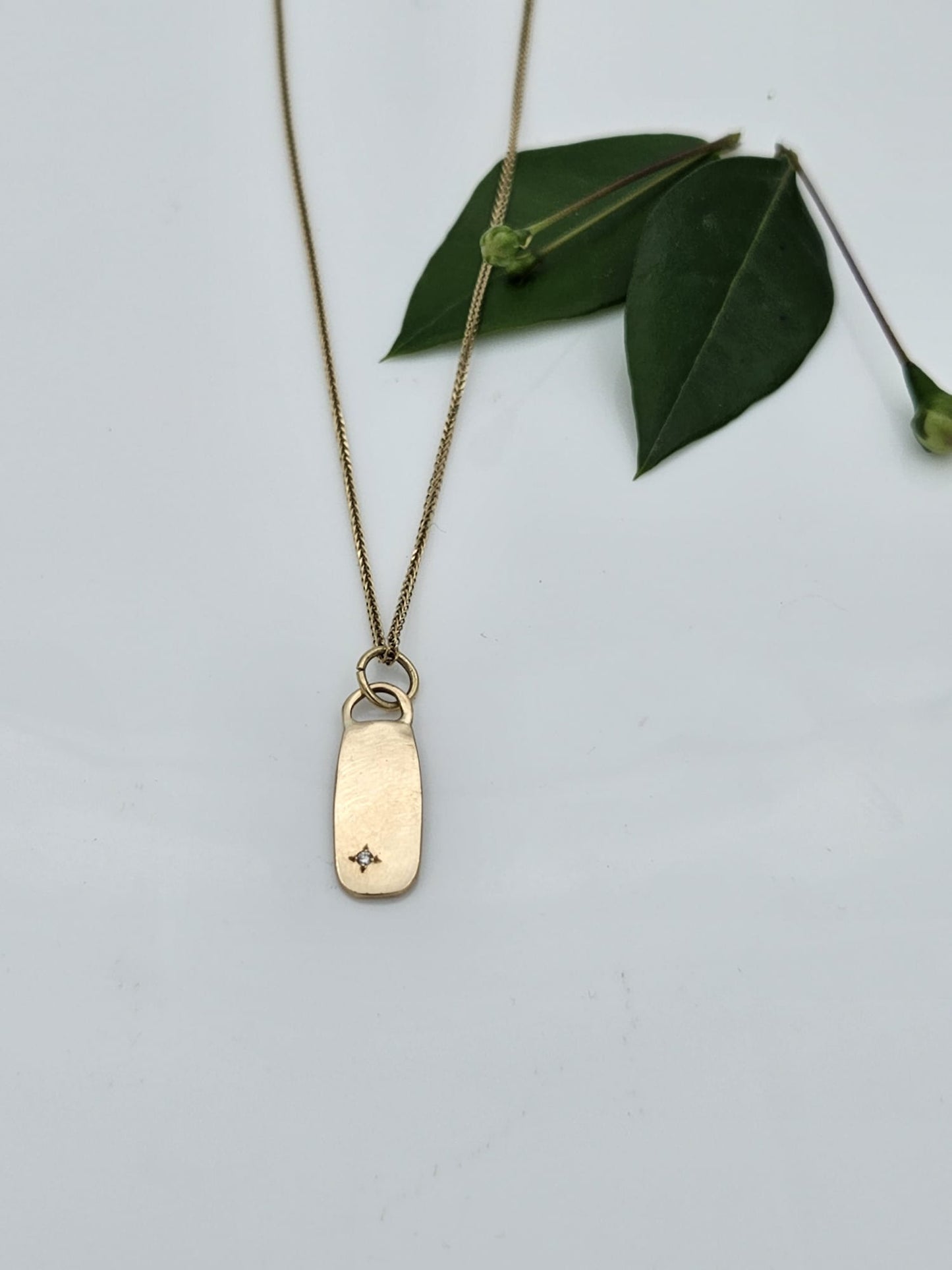 14K Gold Pendant and Necklace with Matte Finish and a Star-Set Diamond
