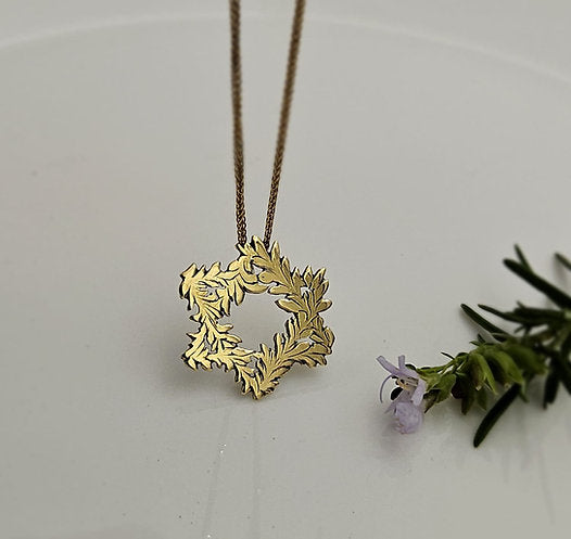Gold Star of David with Olive Tree Branch, 14K