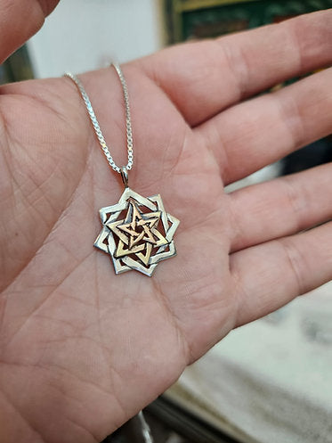 תליון תיקון חווה מגן דוד, כסף וזהב צהוב ואדום