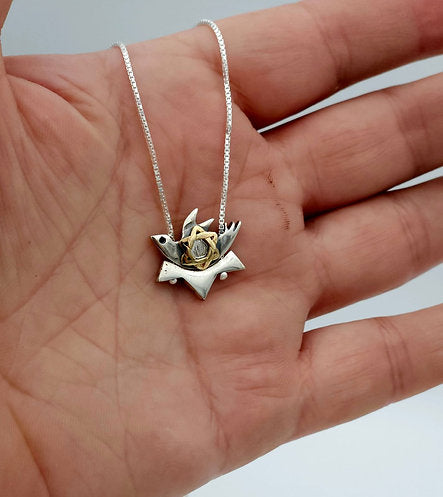 Two-Piece Dove and Star of David, Silver and Gold