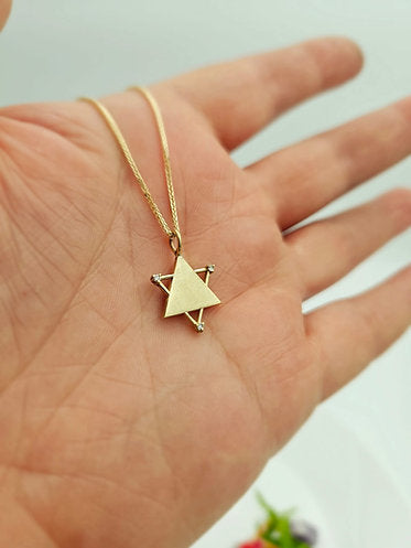 מגן דוד משובץ שלושה יהלומים, זהב 14 קראט