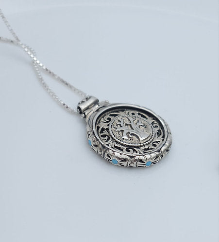 Spinning Pendant – Tree of Life & Star of David in Gold with Turquoise Stones