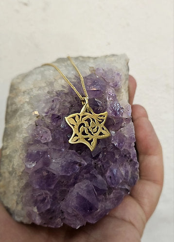 14K Gold Star of David with Leaf Design