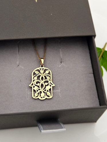 14K Gold Pomegranate Hamsa