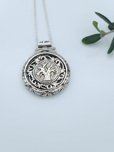 Spinning Pendant – Tree of Life & Star of David in Gold with Turquoise Stones