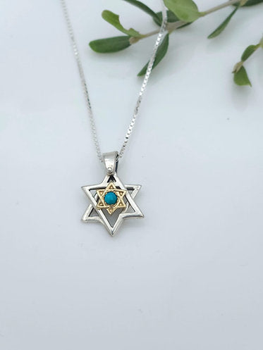 Movable Silver and 14K Gold Star of David Pendant