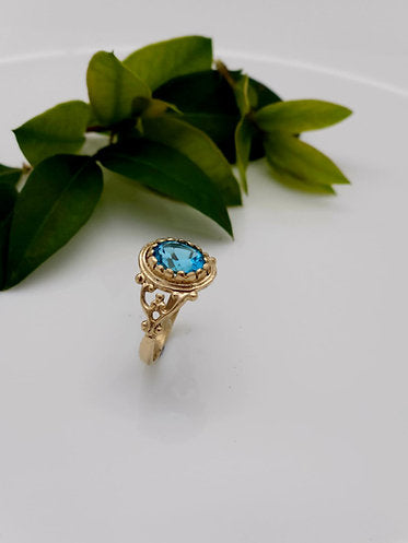 14K Gold Ring Set with Blue Topaz