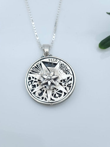 "Bereshit" Pendant – 14K Gold Tree of Life, Side 1: Seven Days of Creation, Side 2: Psalm Verse "Hallelu El Bekodsho"