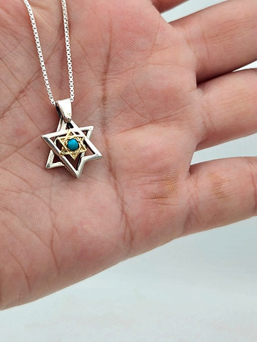Movable Silver and 14K Gold Star of David Pendant