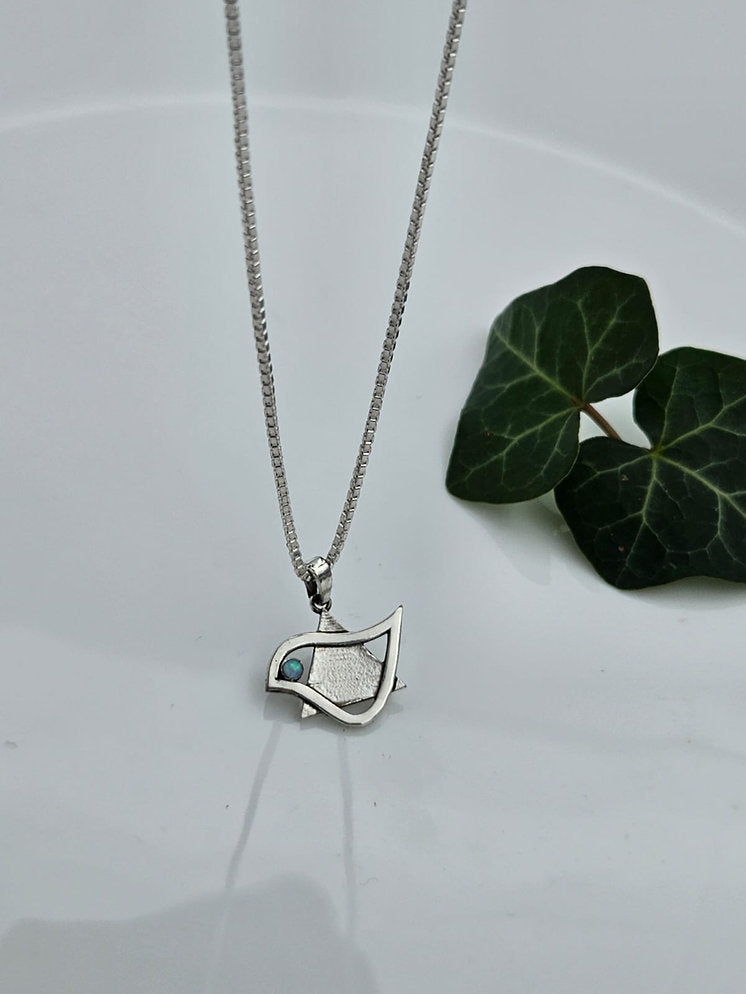 Silver Star of David with Dove and Opal Stone
