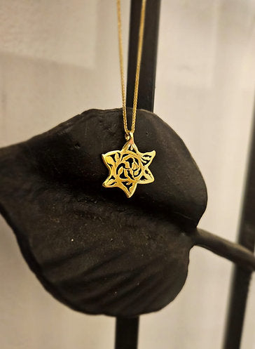 14K Gold Star of David with Leaf Design