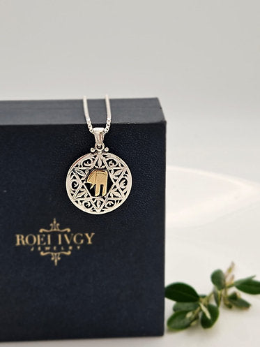 Star of David and Chai, Sterling Silver with 14K Gold