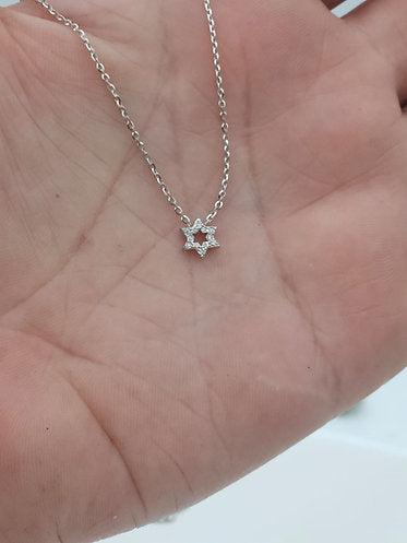 מגן דוד זהב 14 קראט ויהלומים לבנים, גודל 7 מ"מ