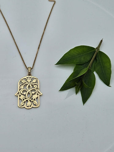 14K Gold Pomegranate Hamsa