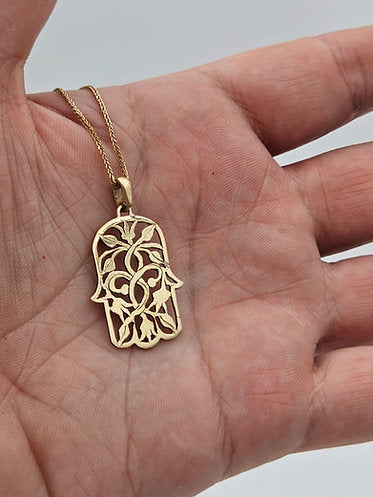 14K Gold Pomegranate Hamsa