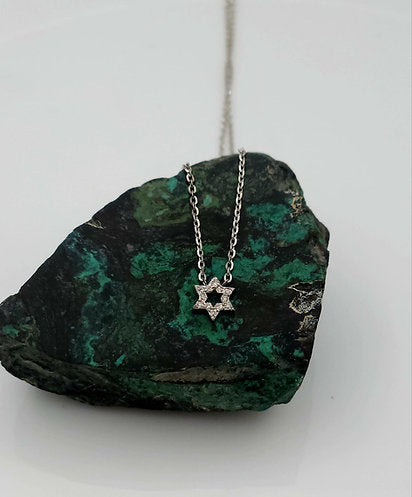 14K Gold Star of David with White Diamonds, 7mm