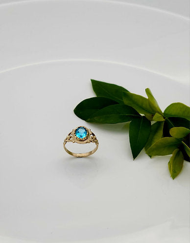 14K Gold Ring Set with Blue Topaz