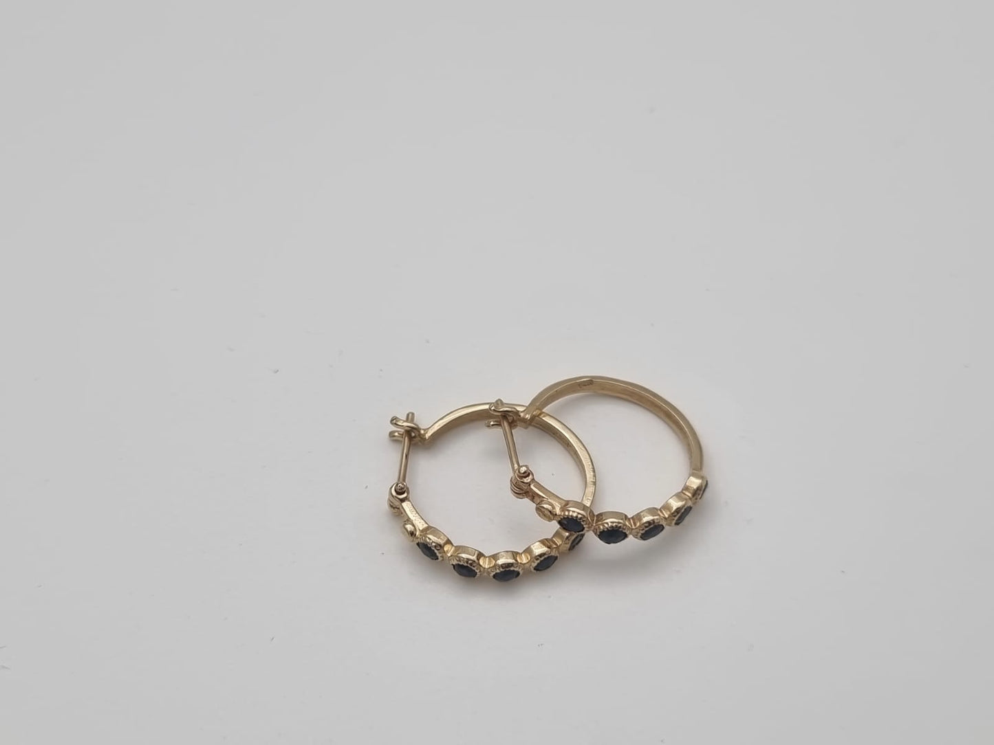 14K Gold Hoop Earrings Set with Sapphire Stones