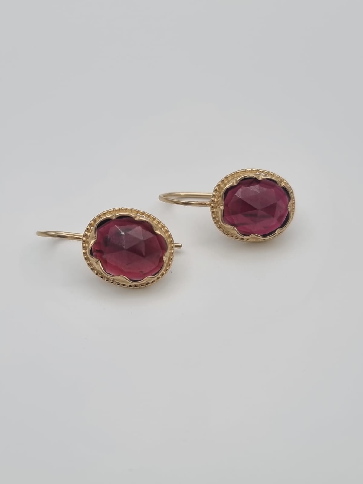 14K Gold Earrings with Garnet Stones