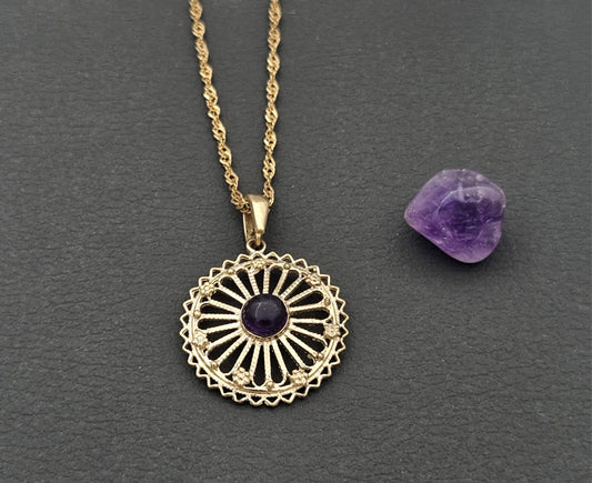 14K Gold Filigree Amethyst Pendant