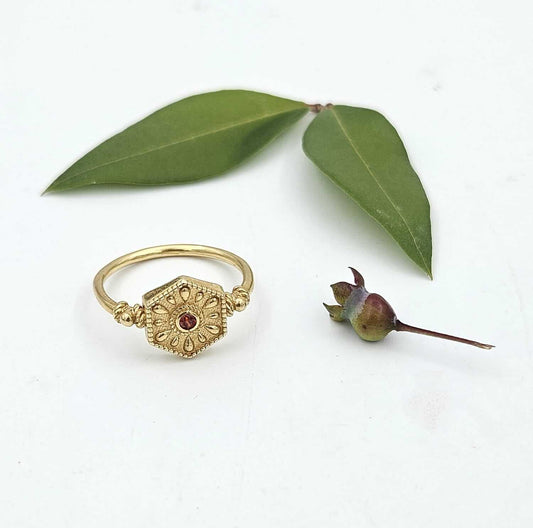 14K Gold Garnet Ring - Elegant Statement Ring
