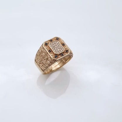 Men's 14K Gold Ring Set with Sapphire and Diamonds