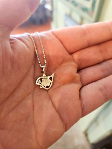 Silver Star of David with Dove, Set with a Diamond