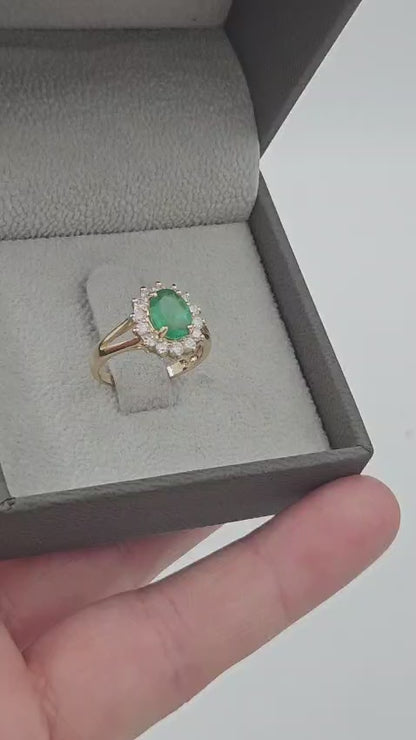 14K Gold Diana Emerald & Diamond Ring